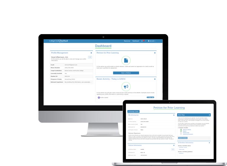 College Credit FastTrack dashboard and petition Computer Dashboard and Petition